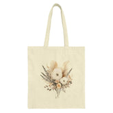 Floral Tote Bag, Beige Flowers, Bohemian Style, Botanical Design, Aesthetic Tote, Shoulder Bag, Everyday Bag, Gift Idea - Tawshia